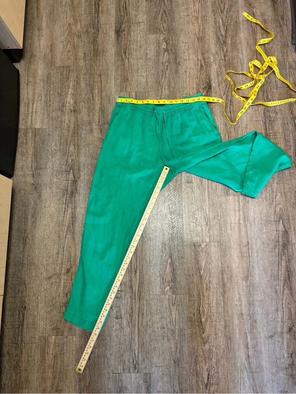 H&M 100% linen size L Green Elastic Waist Casual Pants
